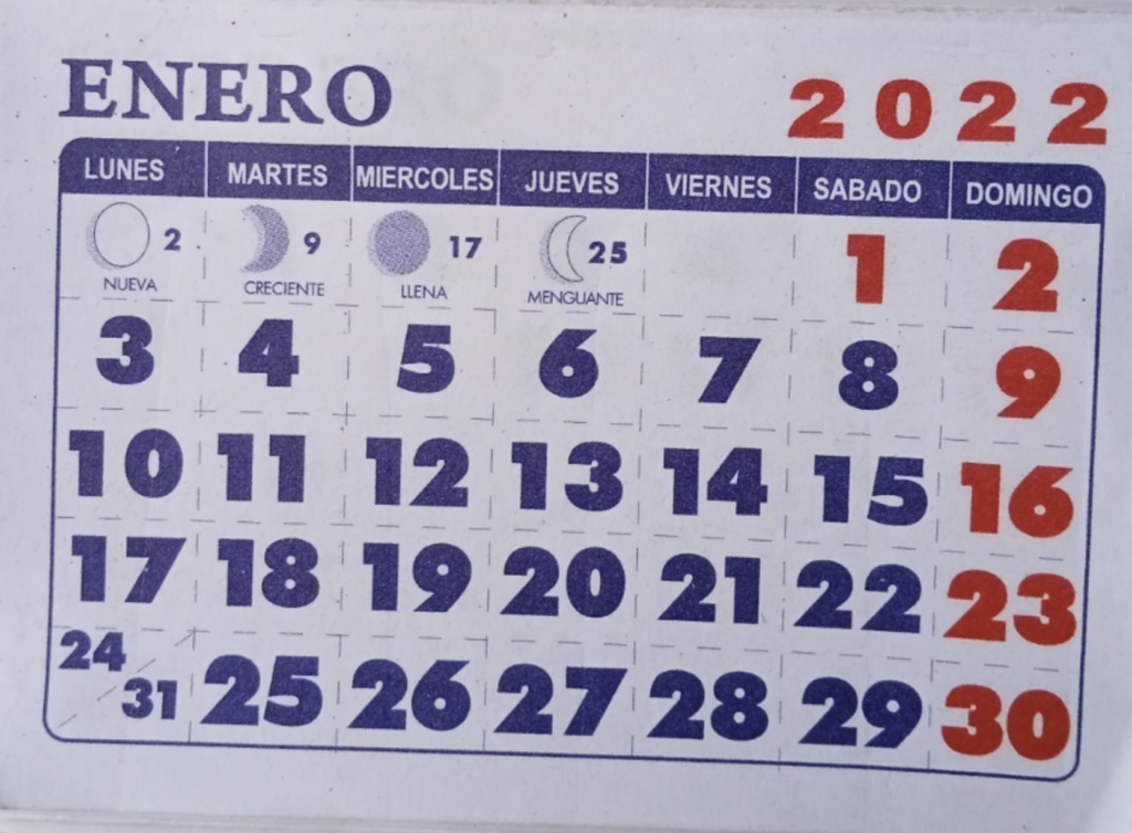 Calendario enero 2022